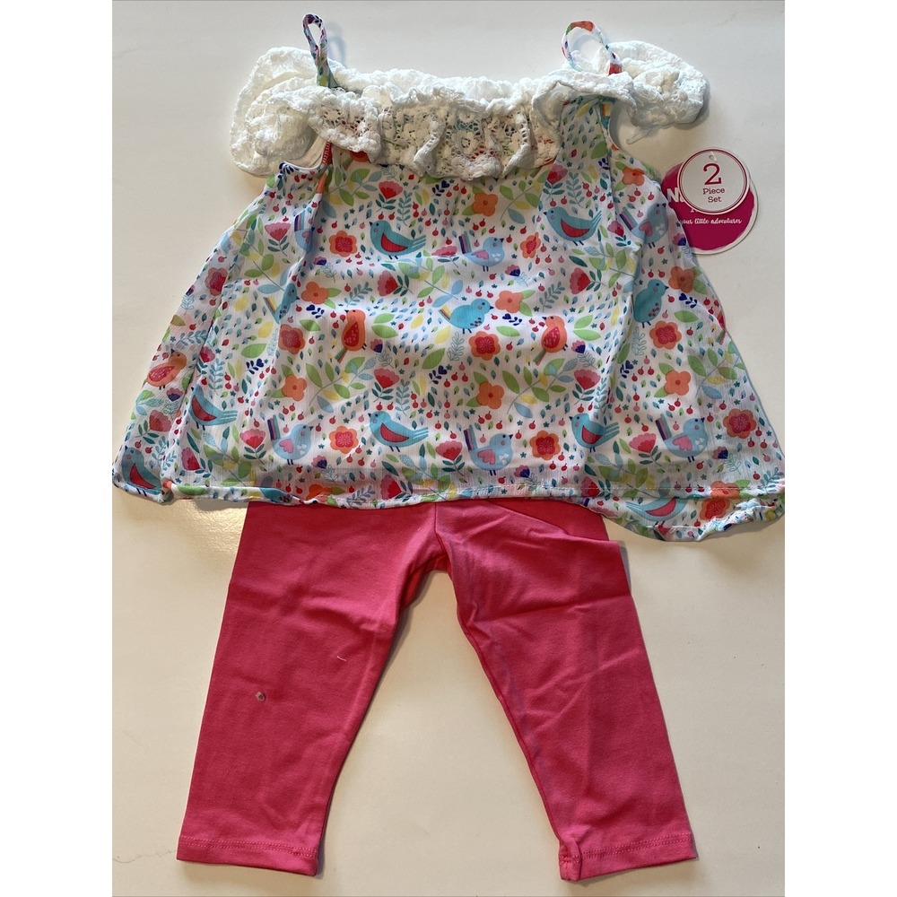 NWT Nannette White Birds Off-Shoulder Tunic & Capri Leggings Outfit Set 3T
